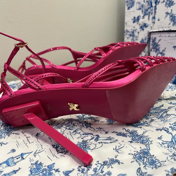 Hot Pink Beaded Strappy Heels - 8.5 - Picture 5 of 6